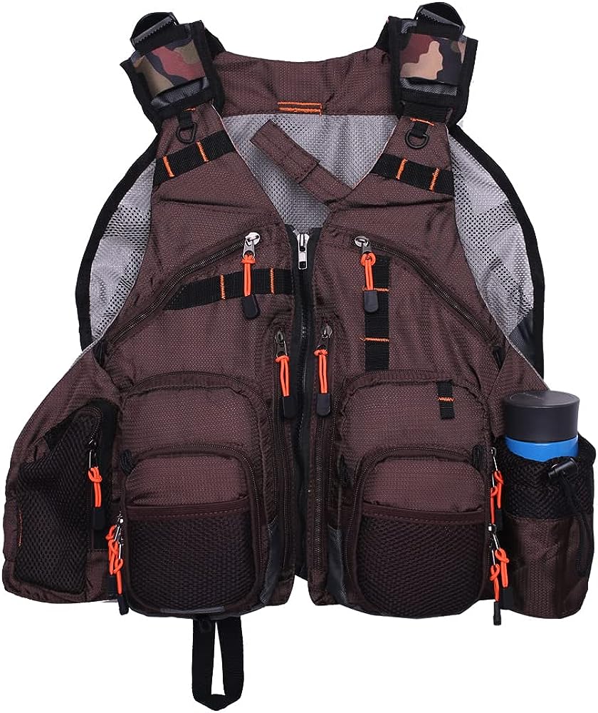 Women and Mens Outdoor Activity Fly Bass Fishing Vest Backpack - One Size /  Brown