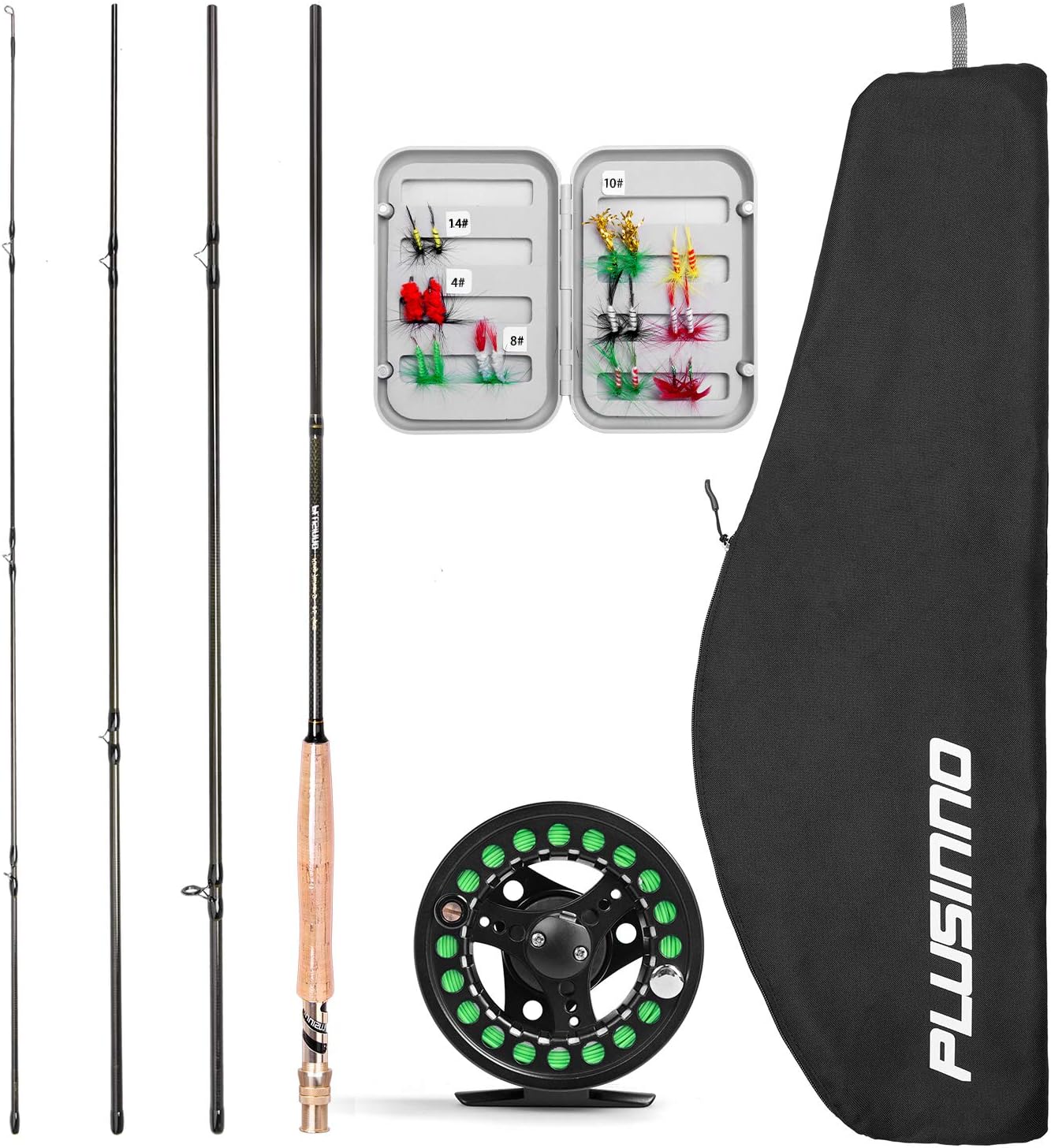 PLUSINNO Fly Fishing Rod and Reel Combo, 4 Piece Lightweight Ultra-Portable  Graphite Fly Rod 5/6 Complete Starter Package with Carrier Bag - 5 Wt -9