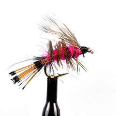 Palmered caddis pink