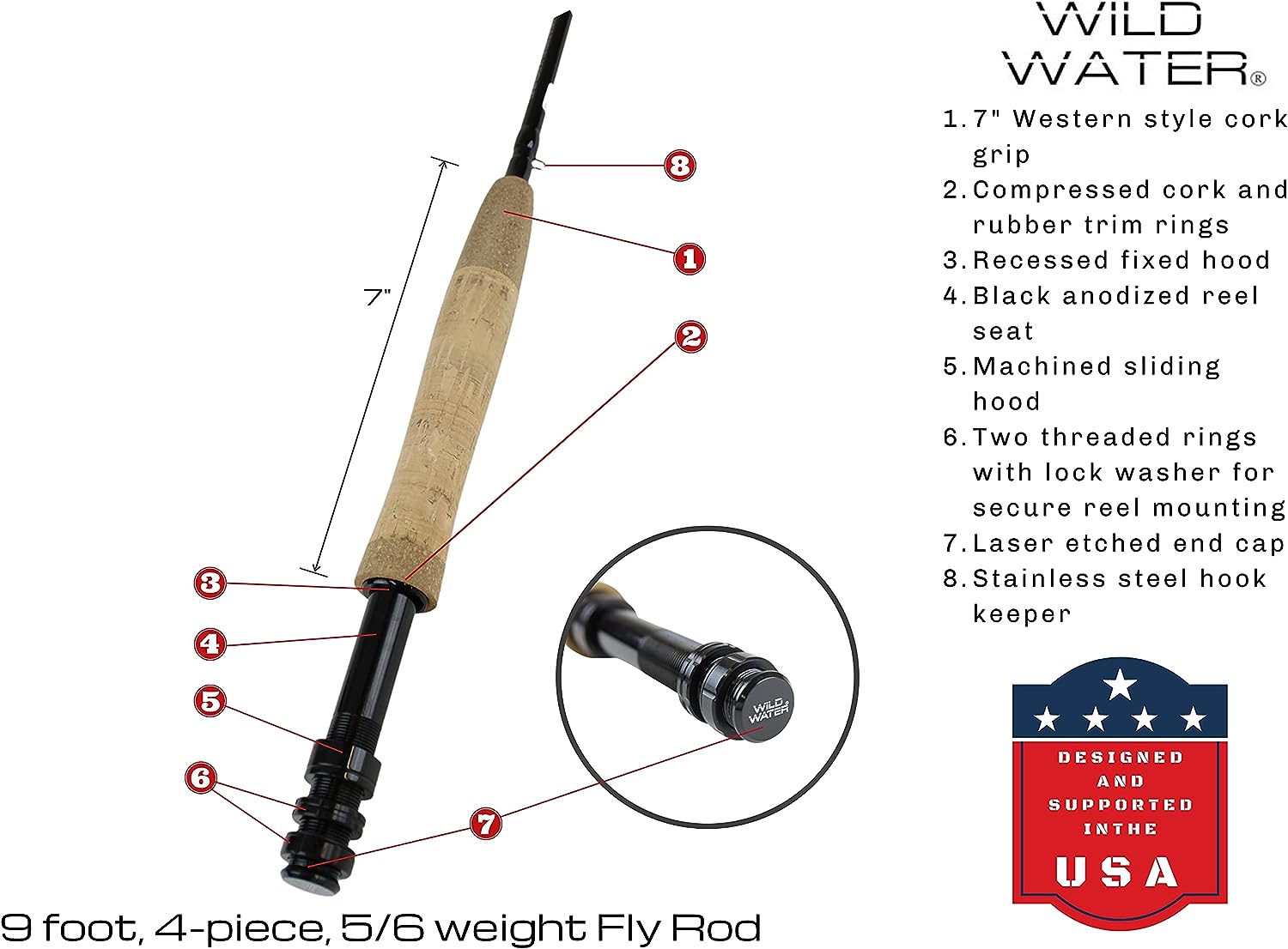 Wild Standard Fly Fishing Combo Starter Kit, 5 or 6 Weight 9 Foot Fly Rod,  4-Piece Graphite Rod with Cork Handle, Accessories, Die Cast Aluminum Reel